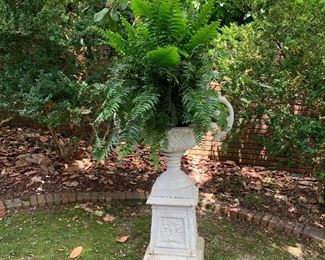 Monumental 19th century cast iron garden urn and pedestal, Fiske or Kramer Brothers type. 