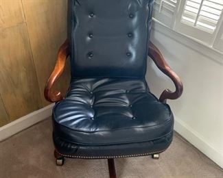 blue leather rolling chair
