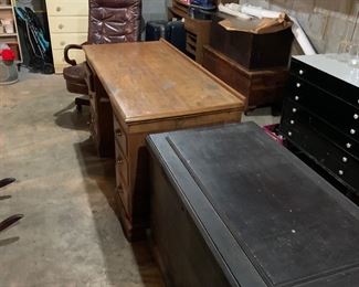 oak desk, blanket chest