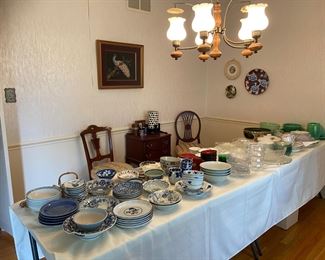 Large selection of dishes including Fiesta ware, Jadeite,  Japanese dishes, bowls and more