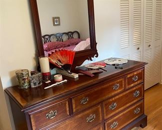 Dresser and mirror are part of the Five piece Dixie bedroom set with full size bed - excellent condition