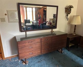 Vintage mid-century walnut dresser and mirror by Founders Furniture Co.