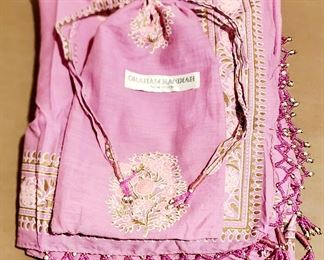 100% Cotton Beaded scarf with matching pouch by Graham Kandiah 