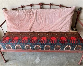 AWESOME ANTIQUE BENCH WITH CUSTOM HAND MADE IN AFRICA CUSHION.