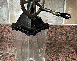 ANTIQUE 1800s RELIC HEAVY GLASS FLOUR SIFTER EGG BEATER.