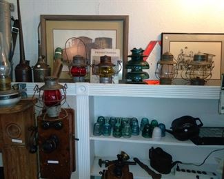 Railroad marked telegraph insulators and lanterns