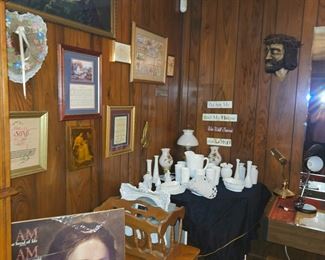 Religious art, Milk glass, side table, corner desk