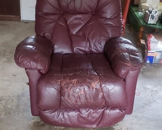 10 dollars super comfy recliner, just  throw a blanket over! perfect for game room