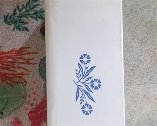 blue cornflower corning ware set, casserole dishes, skillets, dutch ovens, and lids