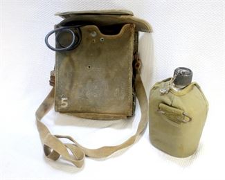 WWII Era Field Communication Bag w/ Bakelite Hand Sets, and Canteen