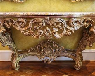 Marble Top with Gilt Bottom Entry Console Table- $11,500.