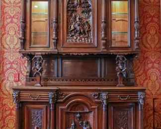 French Hand Carved Hunt Cabinet - $6,500