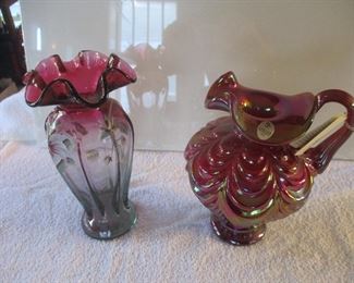 Fenton glass vase and pitcher