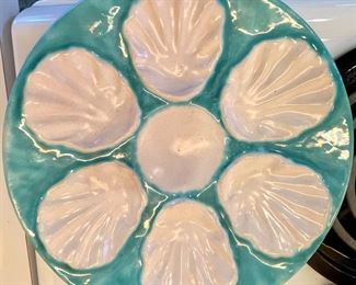6 French Majolica Oyster Plates