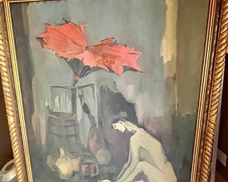 Nu Au Parapluie. Rouge Painting by J. Hardy Paris