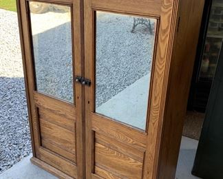 Victorian Corticelli Silk Label Mirrored Door Spool Storage Cupboard, Dry Goods Store Cabinet