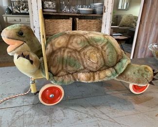 1960s Steiff child’s Turtle pull cart riding toy 