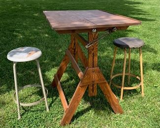 Drafting table and industrial stools