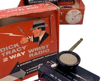 Pair of Vintage Dick Tracy 2 way wrist radios - one retains the wristband 