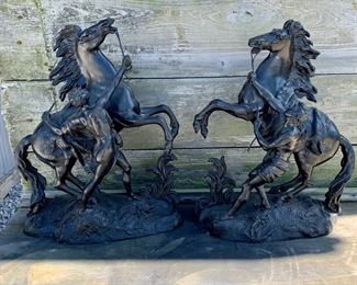 Fantastic Pair of Mid Century Cast Metal Marley Horse Statues 