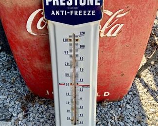 Vintage Porcelain Prestone Anti-freeze Thermometer Advertising Sign 