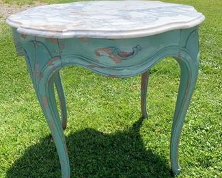 Divine French moss green entry table with marble top 