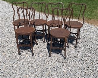 6 pc set early metal curved back chairs 