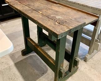 42” x 20” x 32” early Mission pegged framework work bench, table 