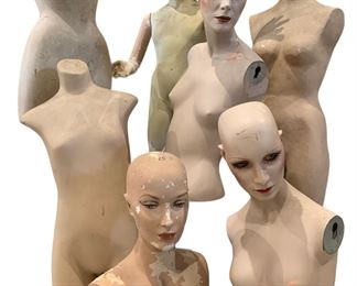 Vintage Department store manny torsos, counter top body forms and youth full body mannequin with metal base