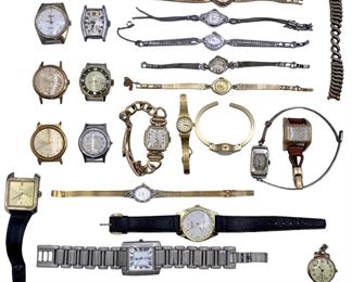 Vintage men’s & women’s wristwatches and leather military watch bands: Lucerne, Hudson, Wakemann, Bulova, Timex, Pulsar, Wesbro, Elgin, Benaus, North Star, Waltham, Zodiac, Berco, Gruen
