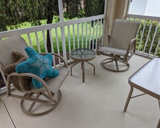 Outdoor swivel chairs & side table (part of 5 pc set)