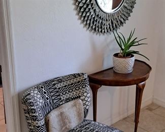 New Accent chair $75
Half moon table 
Measures  29.5  long x 29 tall
X 14.5 deep $50