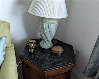 Hexagon side table w/marble top