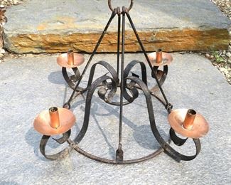 copper and wrought iron chandelier