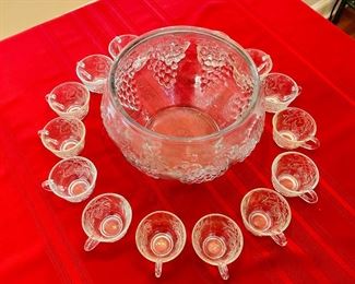 Glass punch bowl with 15 cups