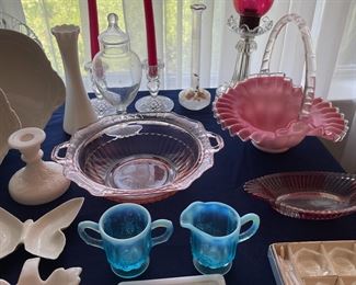 Fenton basket, Northwood sugar & creamer