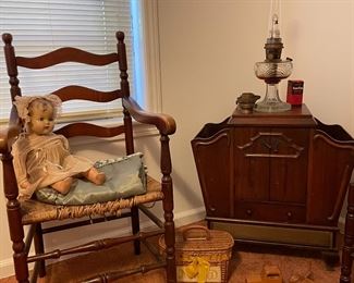 Vintage chair & antique doll