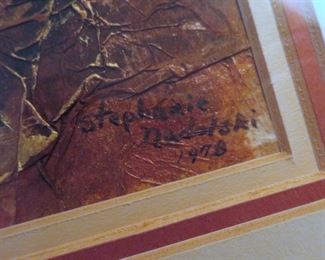 STEPHANIE NADOLSKI: Painter, print maker, paper maker. Professional artist since 1974. Founder and director of Archway Gallery, Houston, Texas 1976. Relocated to Barrington, IL 1986 and established the first gallery for the Barrington Area Arts Council and established the BAAC annual Street Art Fair, awarded the First Annual Flo Bash Award by BAAC. Relocated to Maryland in 2000 and reside in Shady Side. Active in Maryland Federation of Art, Maryland Printmakers, Working Artists Forum, and a charter member of the Muddy Creek Artists Guild. Nadolski creates complex layered images using Monotype, Mixed Media, Watercolor, Acrylic, found object collage and hand made papers. Three major themes dominate including a series based on Mayan imagery and theories, Rocks and Water, and abstract floral forms.