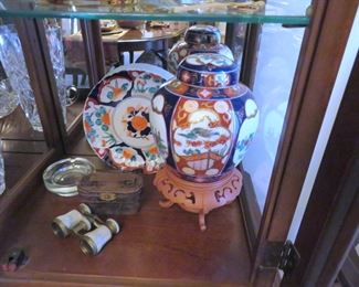 More Imari porcelain and antique mother of pearl opera glasses with case