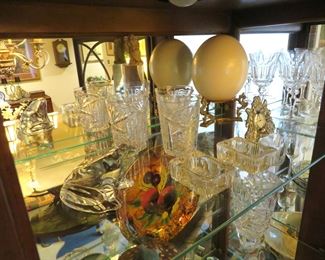 Baccarat frog, cut crystal tumblers and even an ostrich egg on stand!