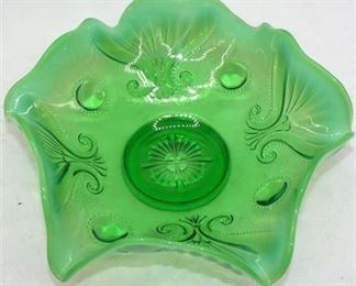 Lot 074  
Green opalescent bowl