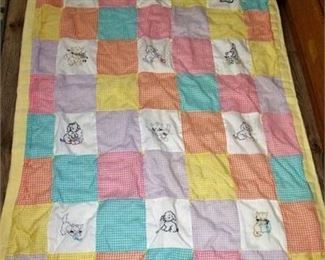 Lot 123  
Baby Quilt dogs  & cats