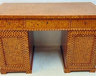 Inlaid marquetry kneehole desk.