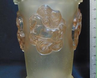 Lalique Art Deco Horse decorated Frosted Crystal Vase.