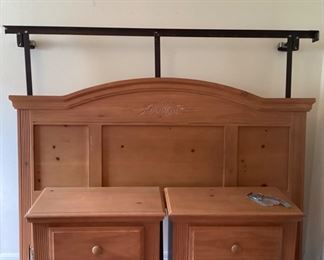 Queen bed frame $25, headboard $110, pair of nightstands $60.