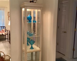 Glass curio cabinet, 17” x 13” x 73”, $175