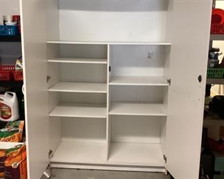 (2) Laminate wardrobe storage cabinets w/adjustable shelves, 48” x 21” x 72”, $89 each. 