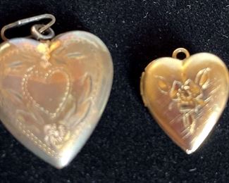 2 Vintage Heart Lockets Gold Filled