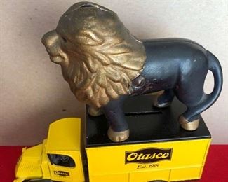 Antique ERTL Mack Truck Bank Cast Iron Lions Bank W Coins