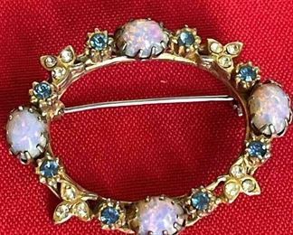Vintage Pin With Opal Sapphire Like Stones